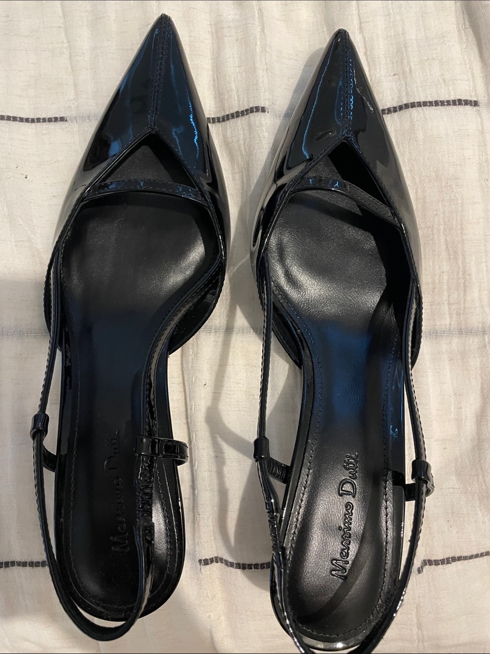 Massimo Dutti Black Patent Pointed Slingback Flats